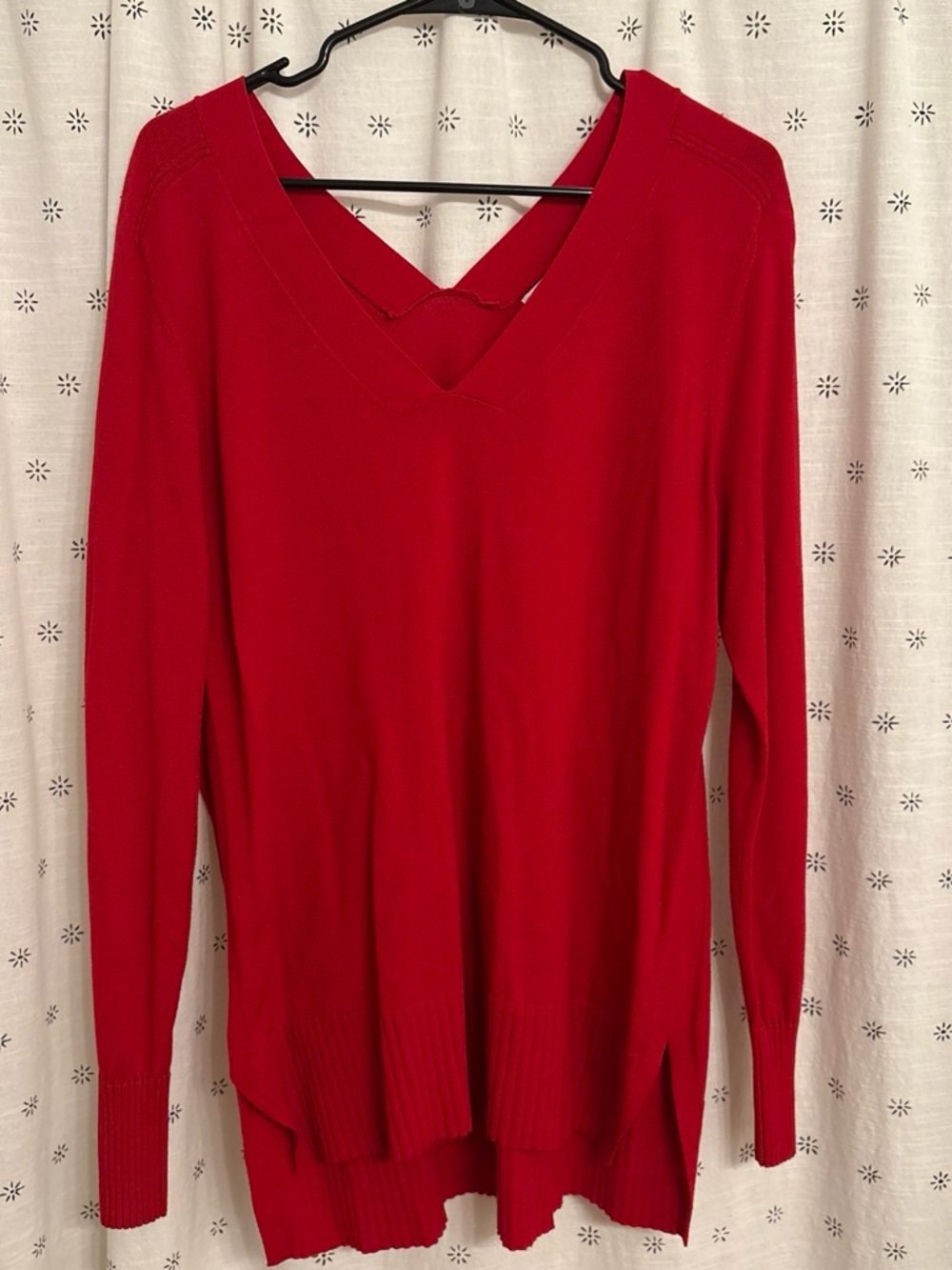 Lark & Ro Red V-Neck Long Sleeve Sweater with Back Strap